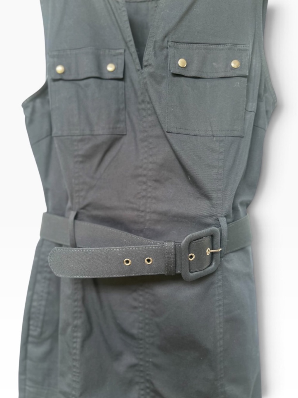Banana Republic Navy Blue Belted Safari Utility Dress Size 10 Sleeveless Epaulet - Picture 5 of 5
